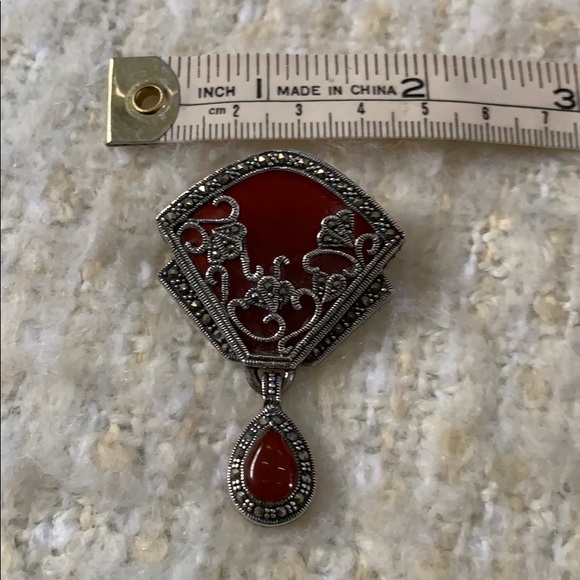 Marcasite, silver and carnelian pin. - Picture 3 of 4